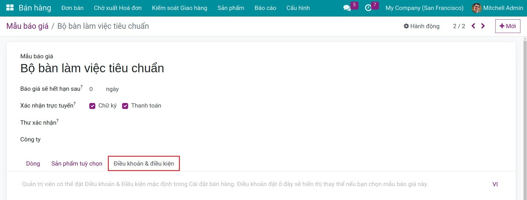 Thông tin xác nhận mẫu báo giá - Viindoo