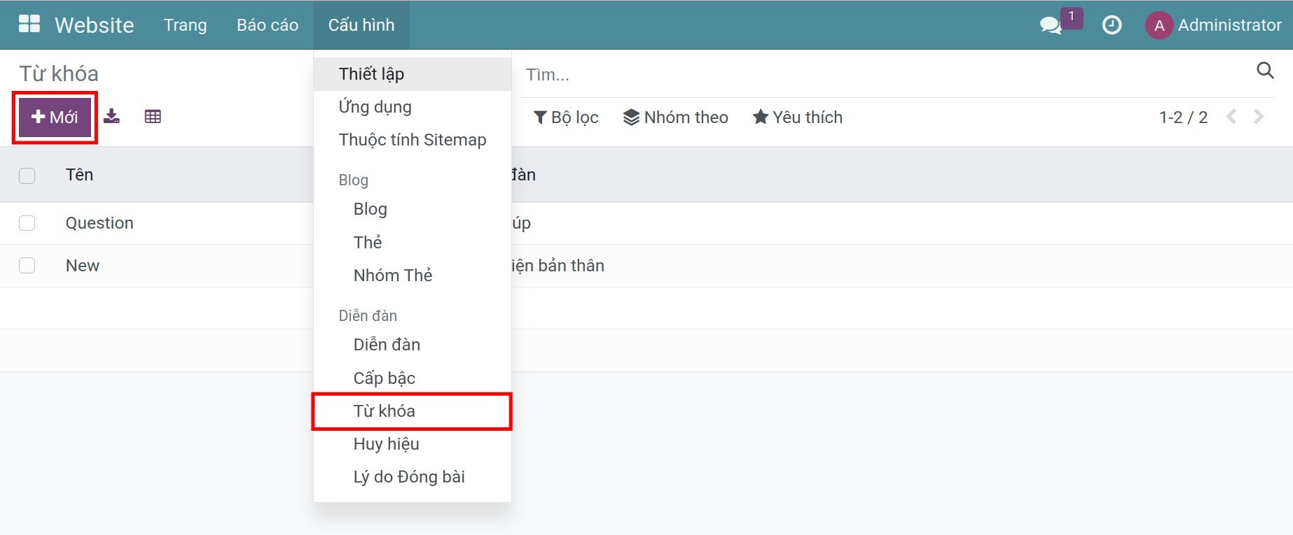 Từ khóa trong diễn đàn
