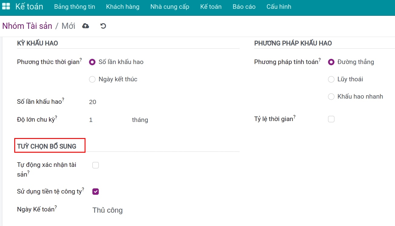Tùy chọn bổ sung