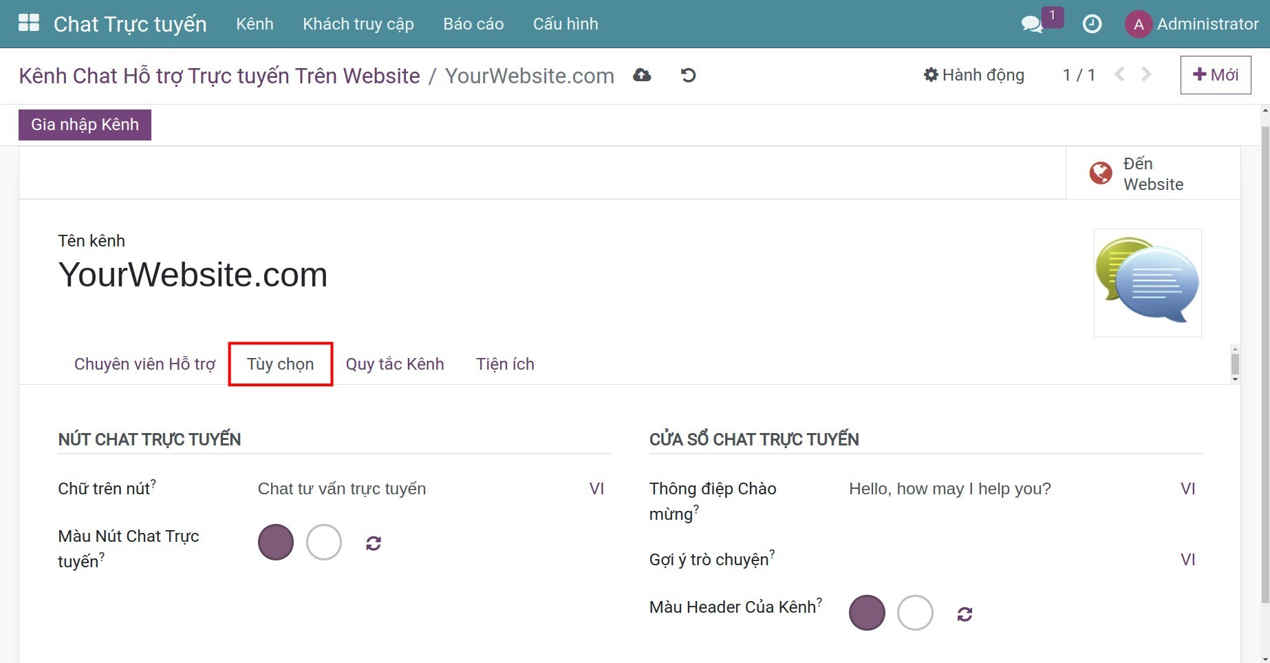 Thiết lập thông tin tùy chọn