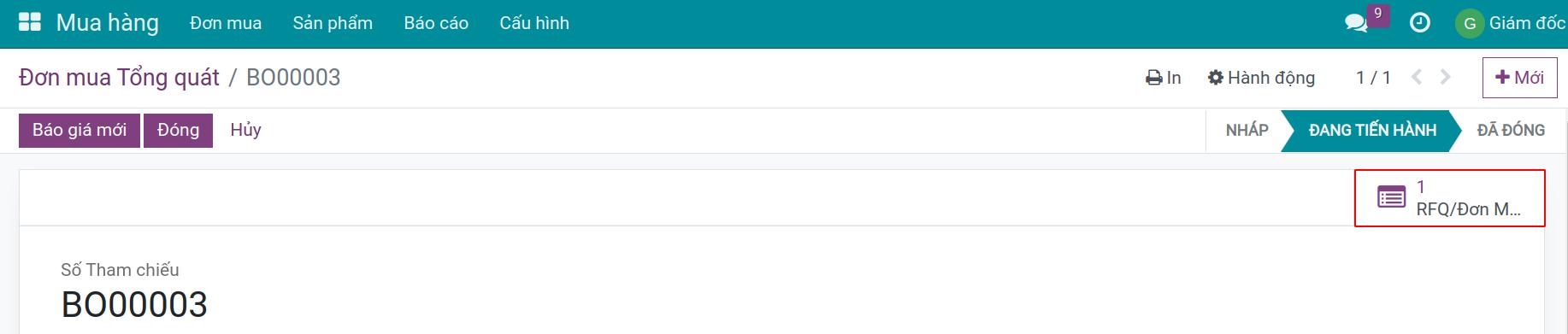 Thống kê số lượng Yêu cầu báo giá trên Yêu cầu mua hàng