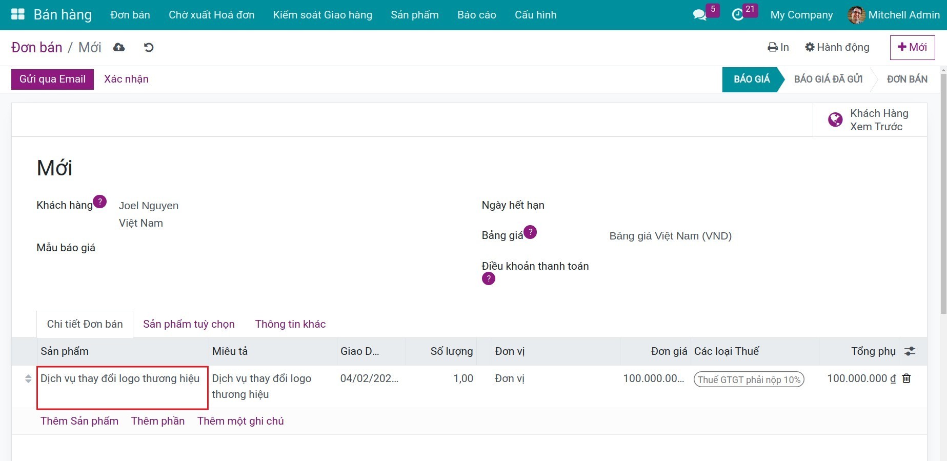 Tạo đơn bán trên Viindoo.