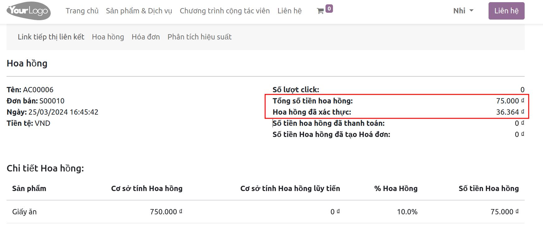 Chọn đơn bán cần xem chi tiết hoa hồng