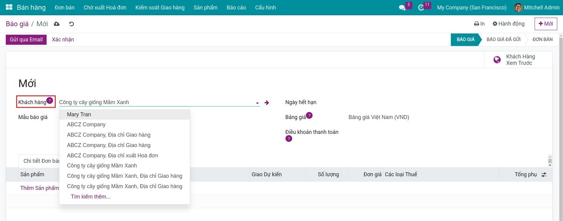 Địa chỉ xuất hóa đơn và địa chỉ giao hàng trong đơn bán Viindoo