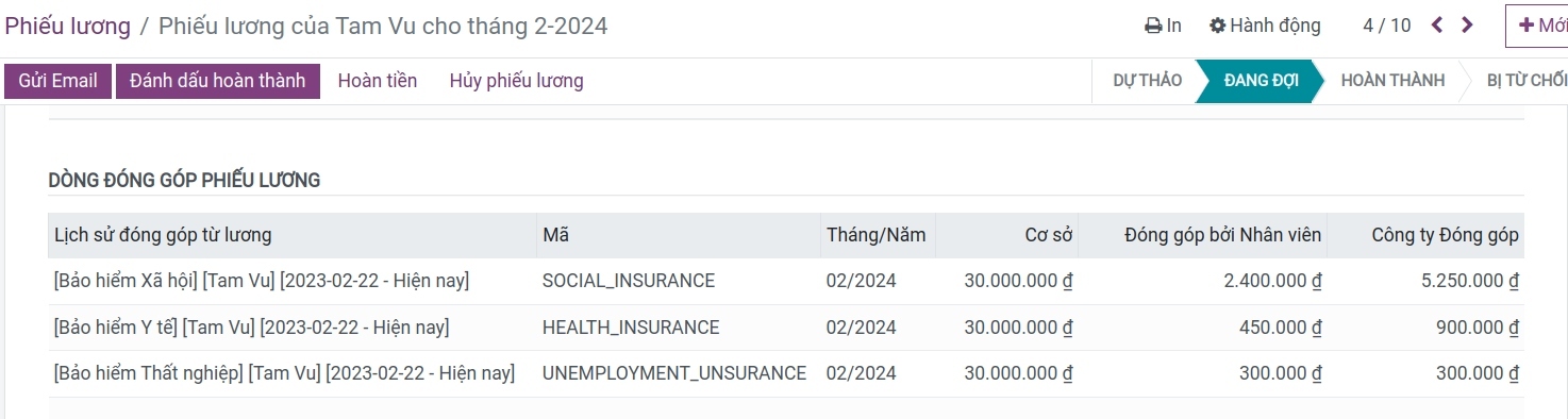 Dòng đóng góp phiếu lương: