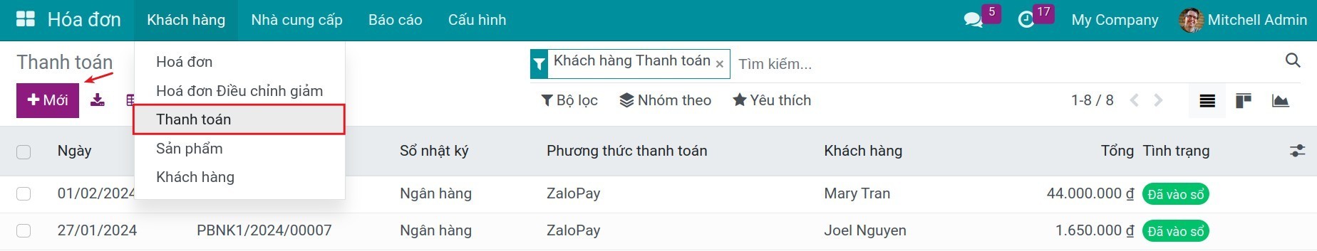 Tạo phiếu thanh toán - Viindoo 