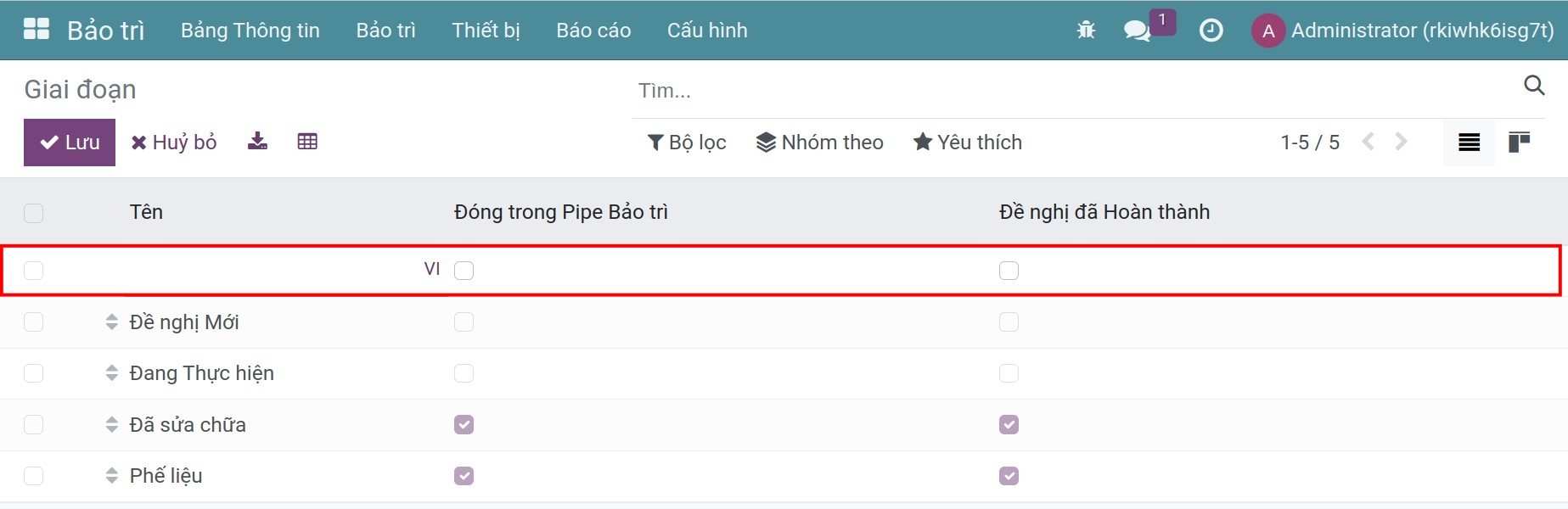 Thiết lập giai đoạn bảo trì