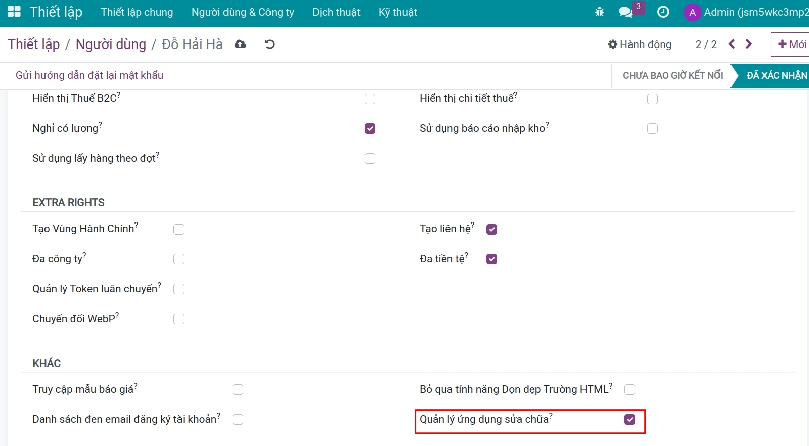 Tích chọn cho phép sử dụng ứng dụng sửa chữa.
