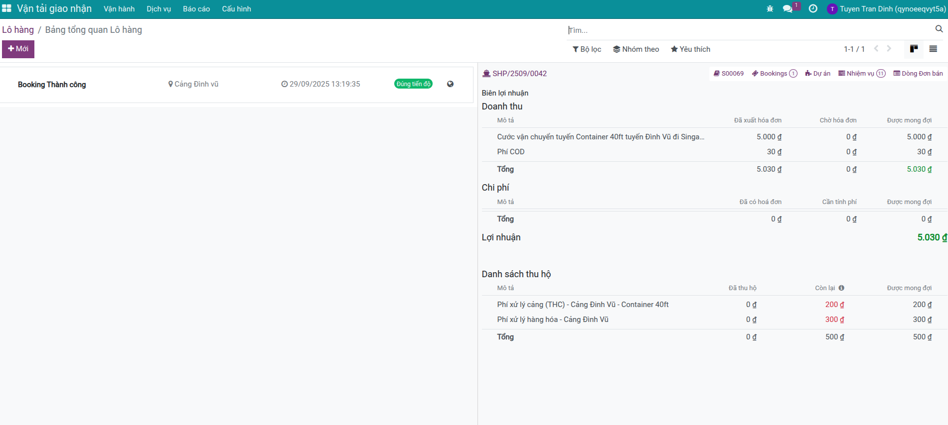 Dashboard theo dõi Shipment