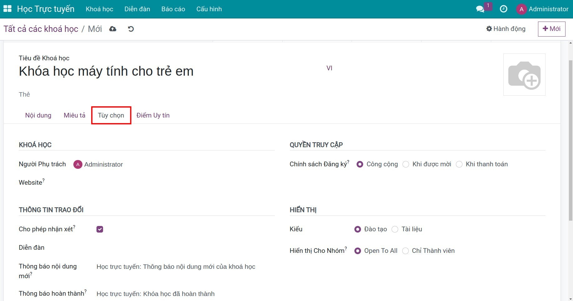 Tuỳ chọn khóa học trực tuyến