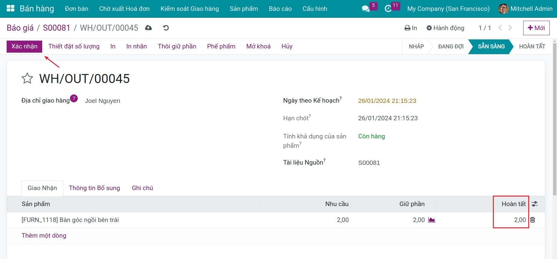Xác nhận số lượng đã giao Invoice Viindoo