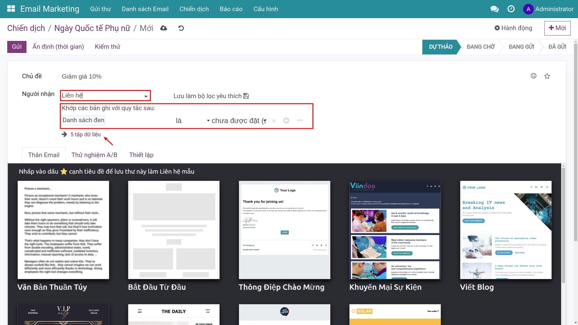 Điều kiện khớp cho loại liên hệ.