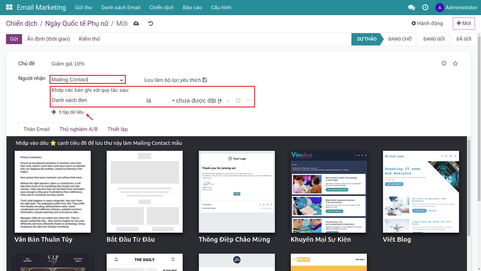 Điều kiện khớp cho loại mailing contact.
