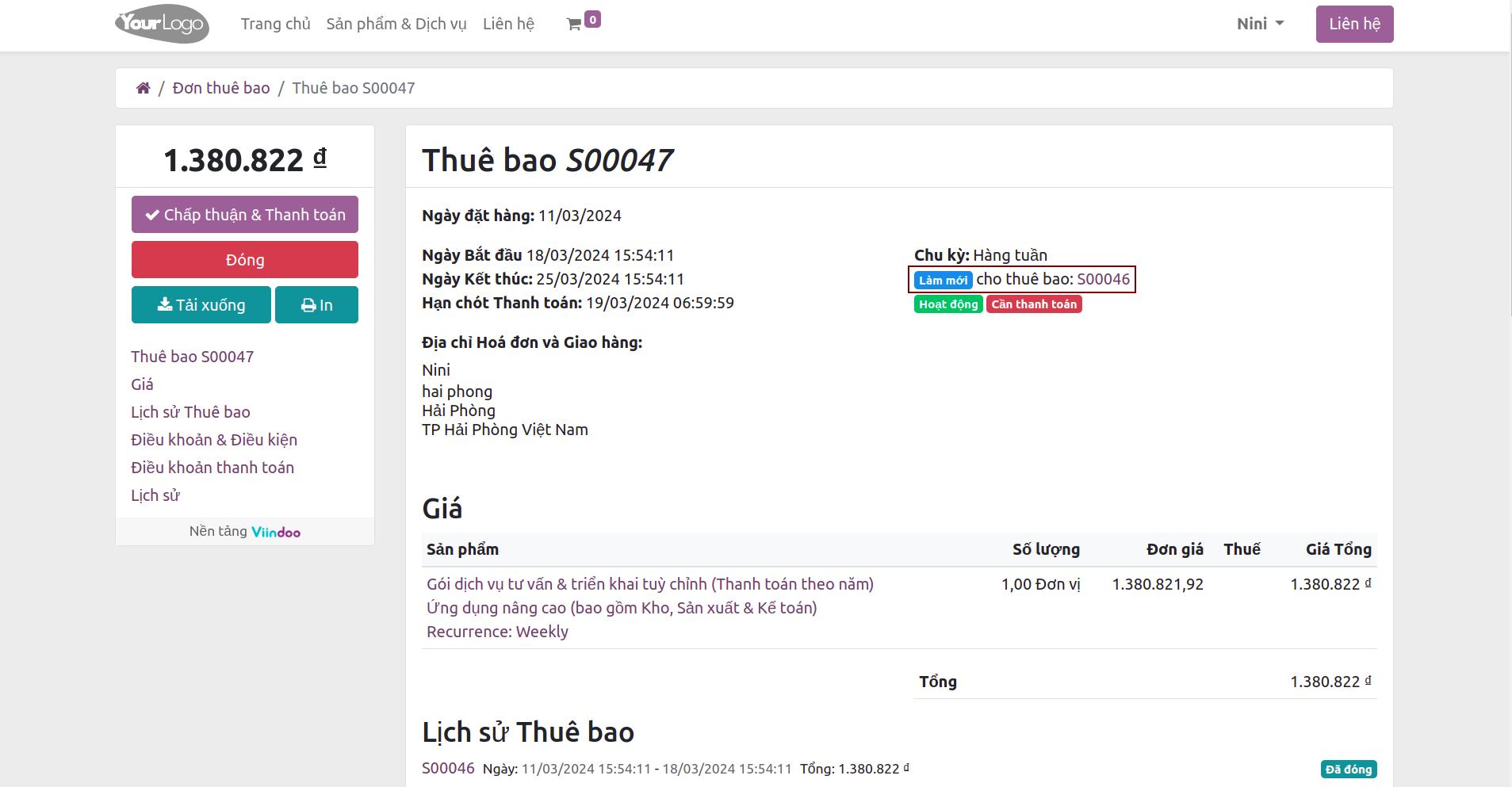 Cập nhật trạng thái làm mới