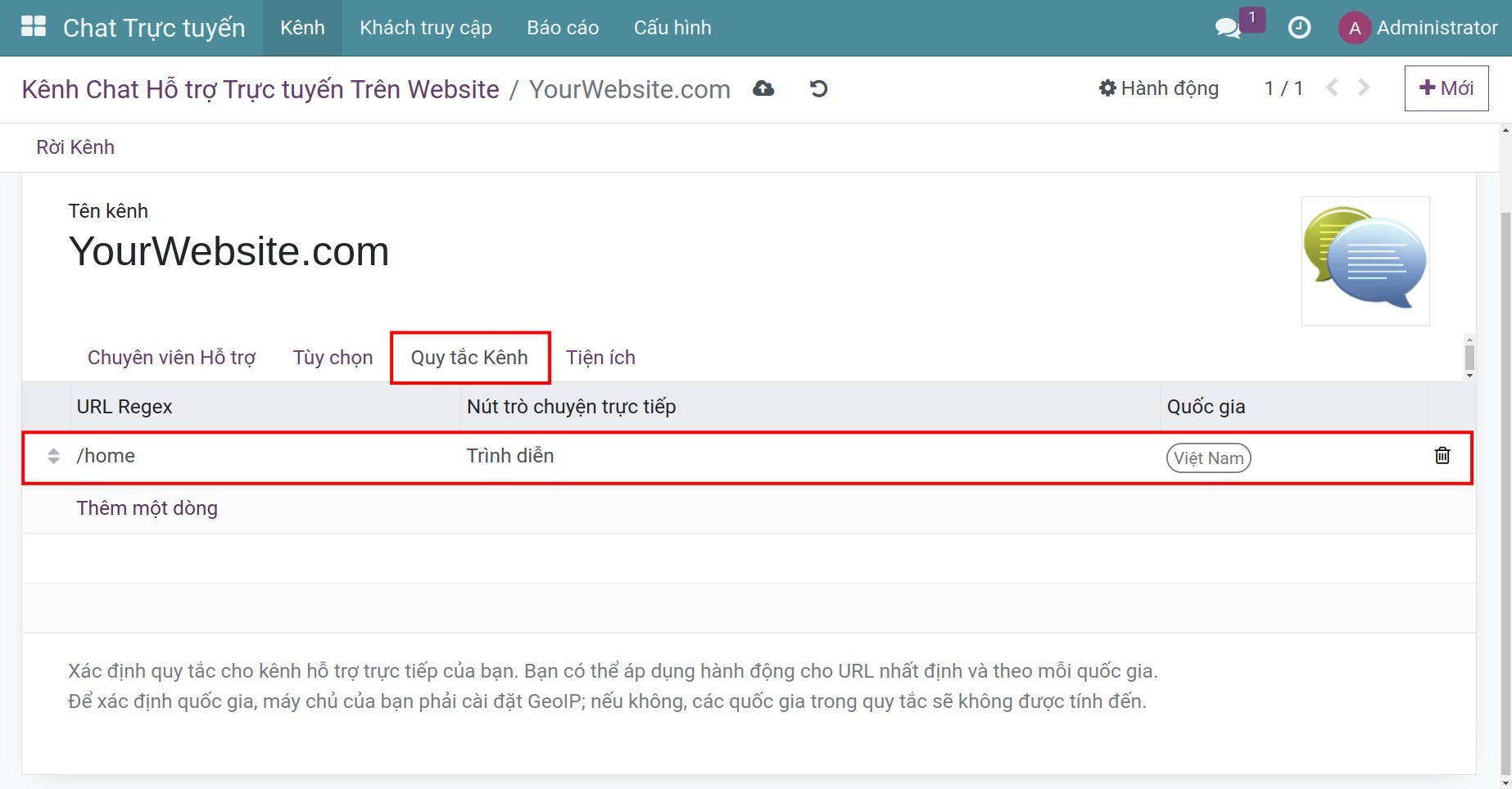Thiết lập quy tắc kênh