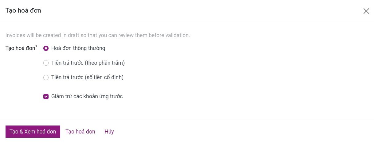 Tạo hóa đơn lần 2 - Viindoo