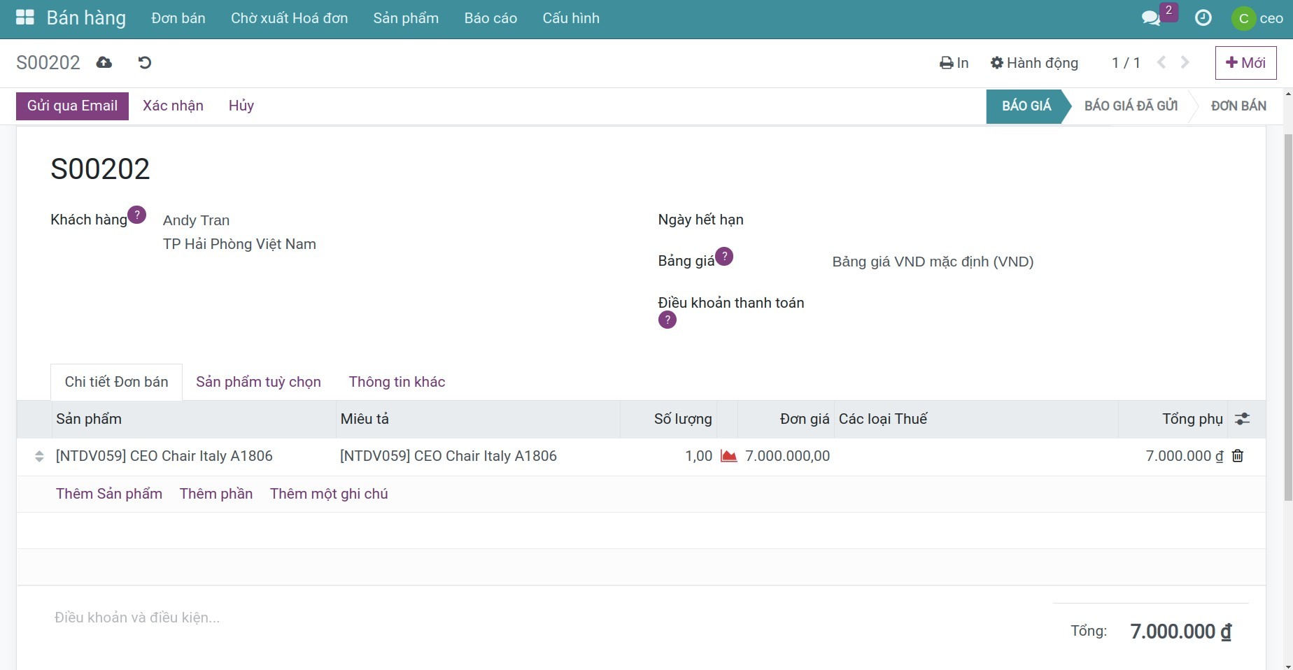 Thiết lập gửi báo giá thử - Viindoo