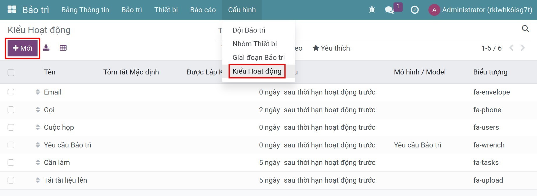 Thiết lập kiểu hoạt động