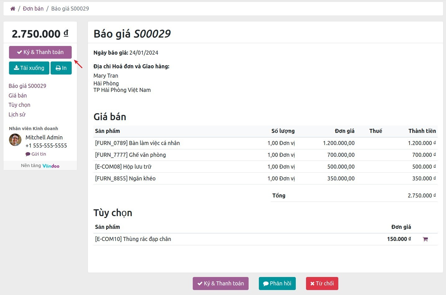 Xác nhận online báo giá - Viindoo
