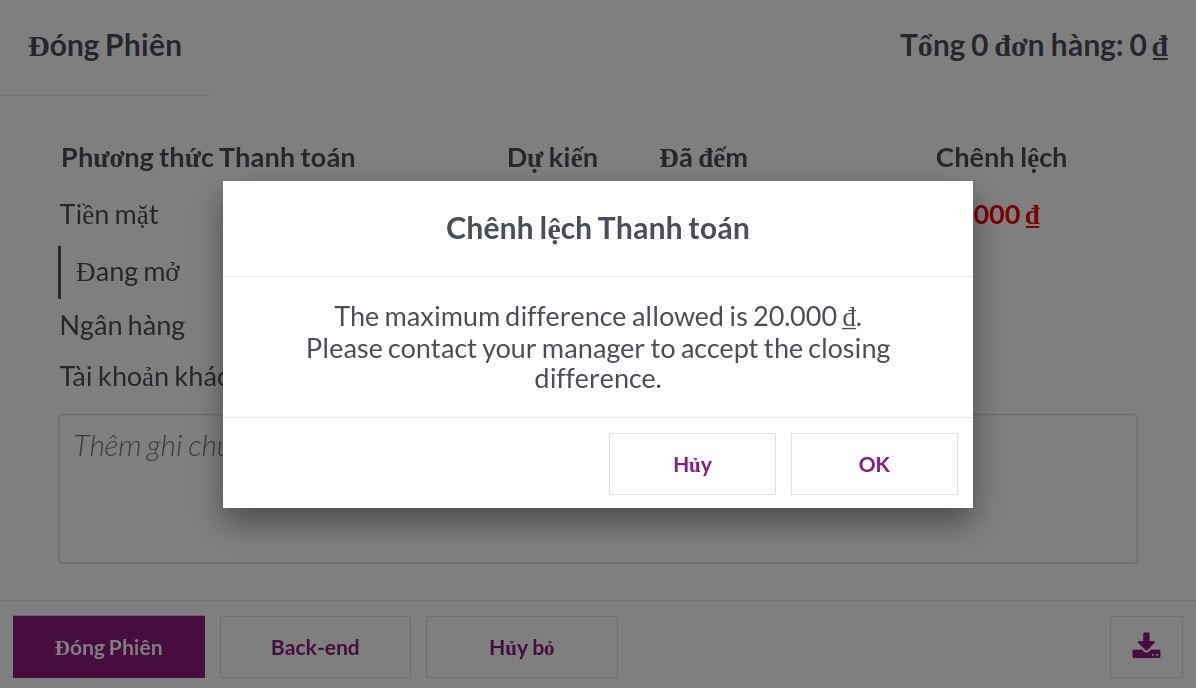 Số dư chênh lệch lớn hơn cho phép