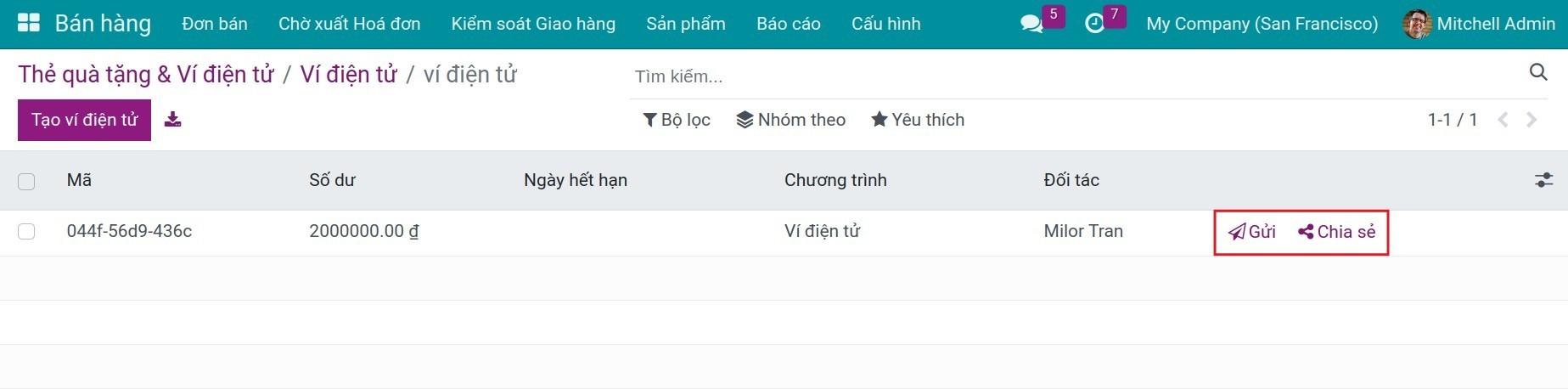 Gửi thông tin ví điện tử cho khách hàng trong Viindoo