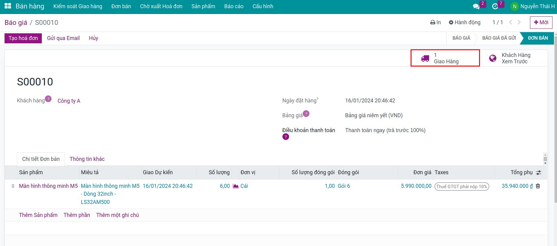 Kiểm tra phiếu giao hàng trong Phần mềm quản lý kho của Viindoo