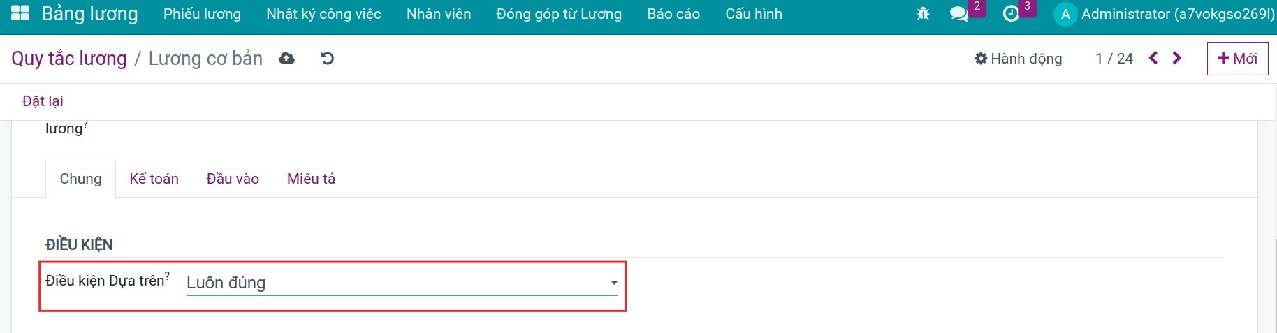 Kiểu điều kiện tính toán Luôn đúng Quy tắc lương Bảng lương Viindoo