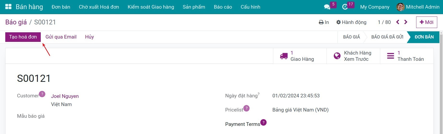 Tạo hóa đơn trong đơn bán - Viindoo