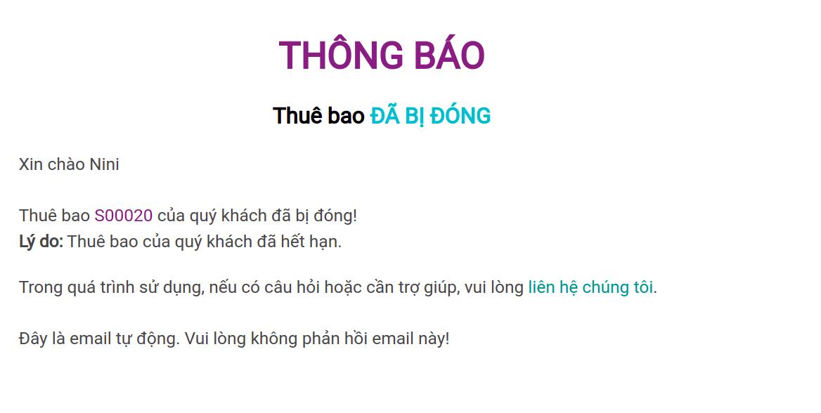Thông báo khi đóng thuê bao