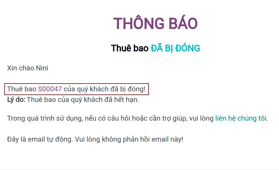 Thông báo khi đóng thuê bao