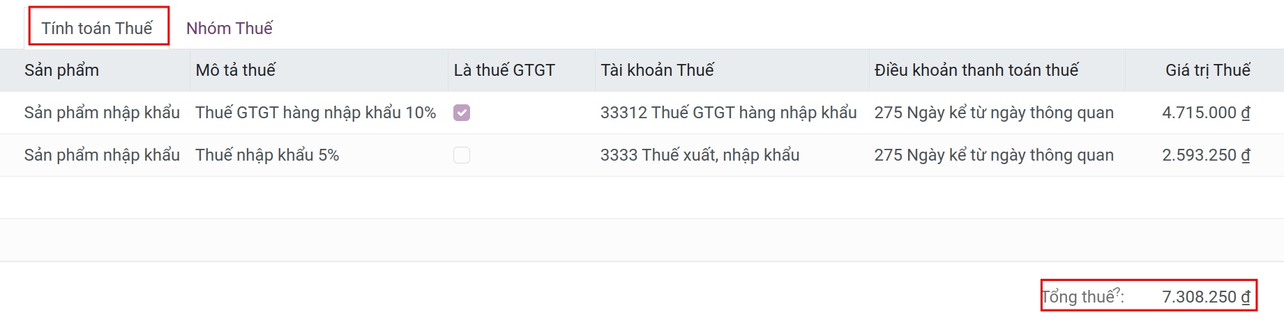 Tính toán thuế phải nộp trên tờ khai hải quan - Quản lý xuất nhập khẩu Viindoo
