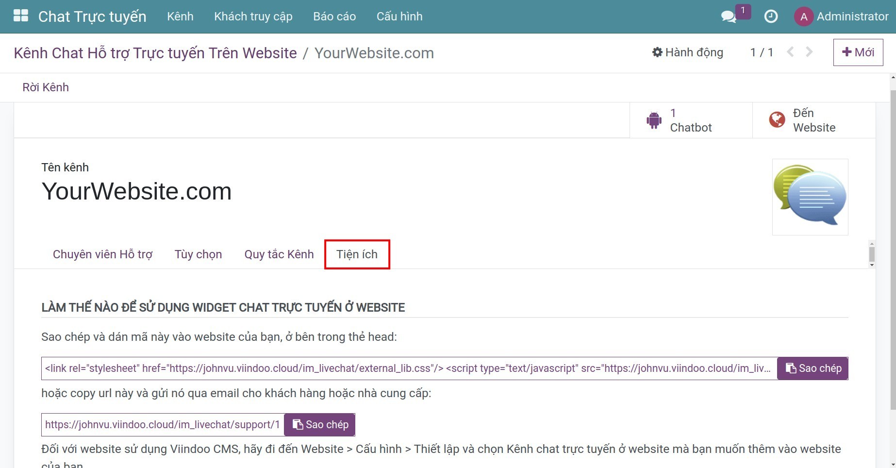 Thiết lập thông tin widget