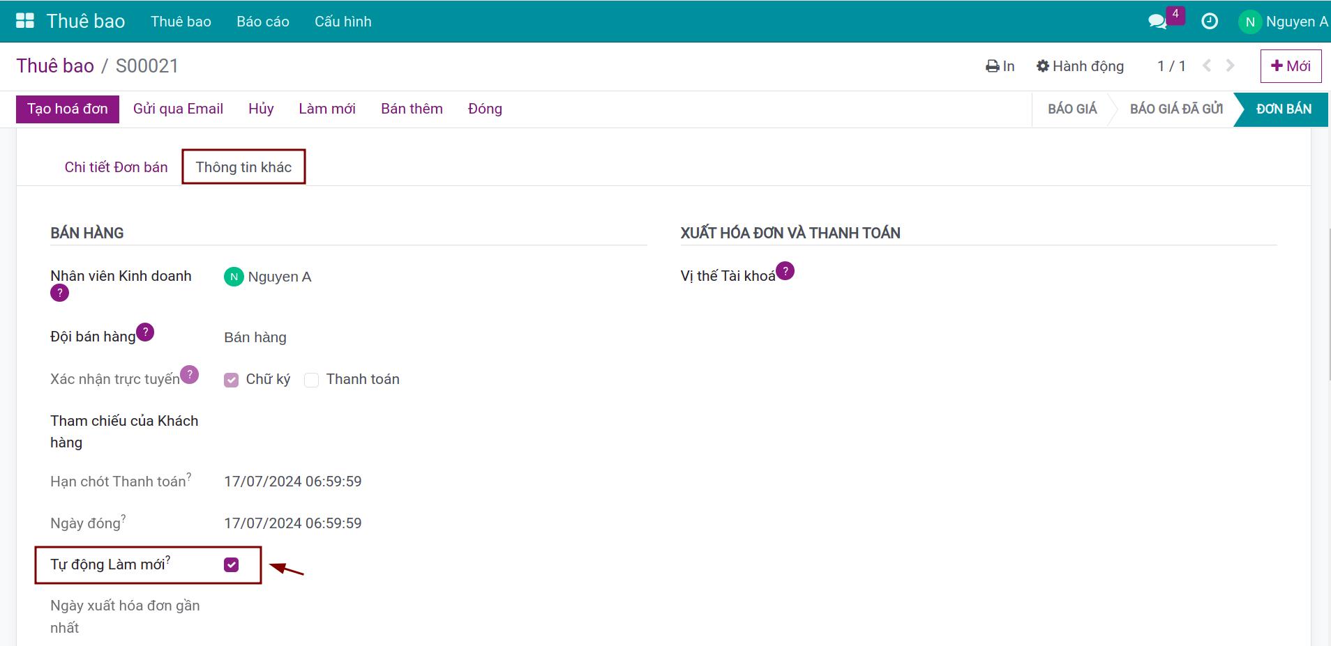 Tích tự động làm mới