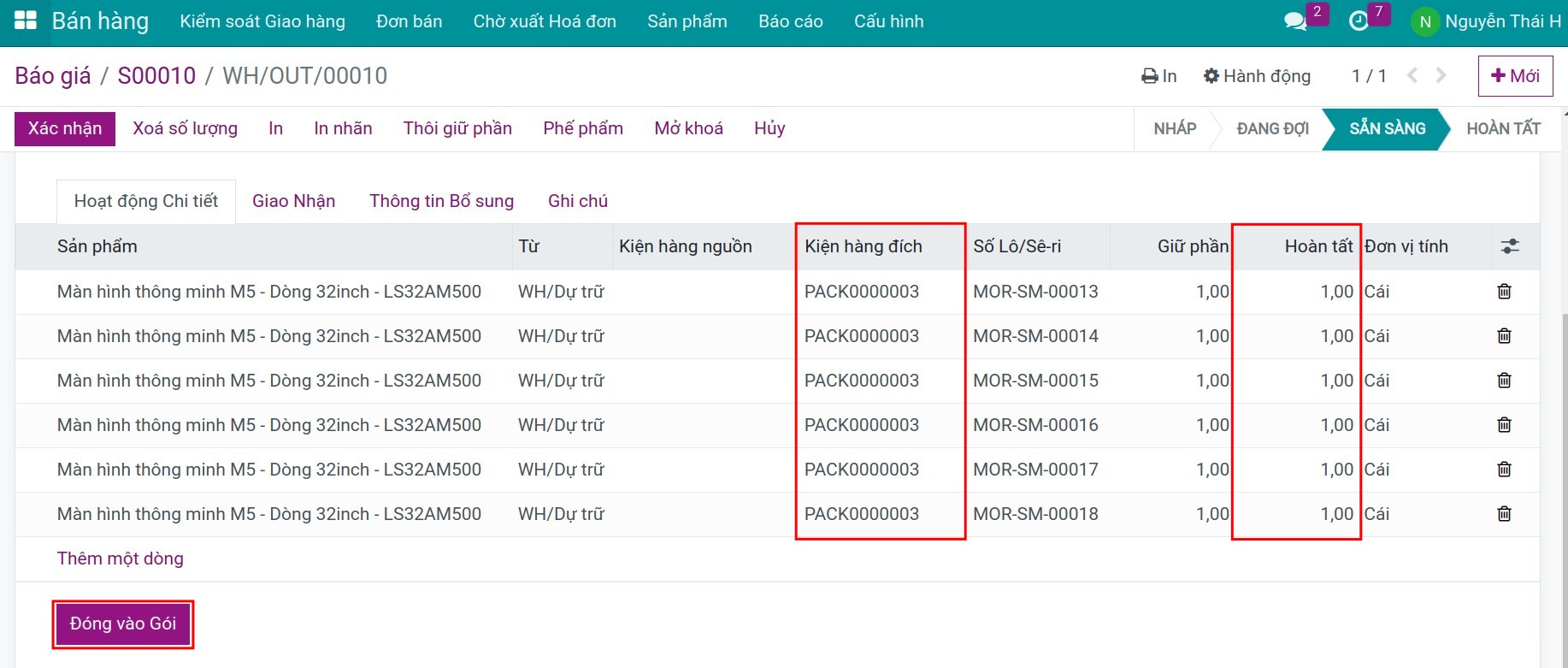 Đóng gói hàng hóa trong Phần mềm quản lý kho của Viindoo