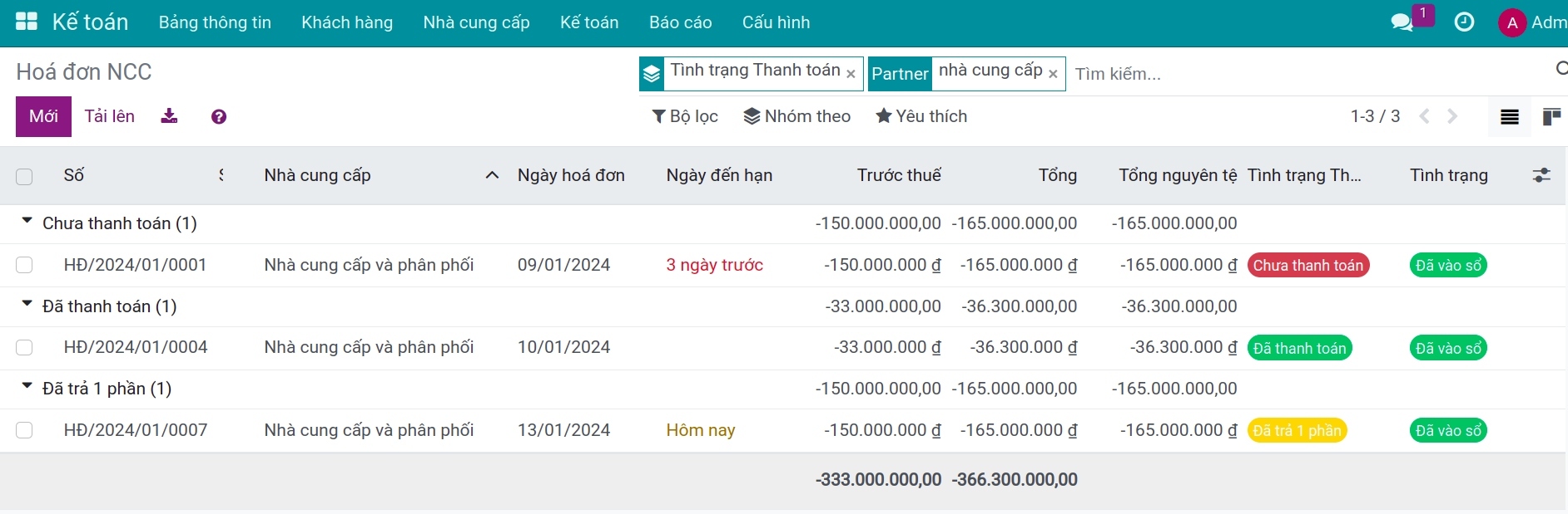 Hiển thị tình trạng thanh toán của hóa đơn