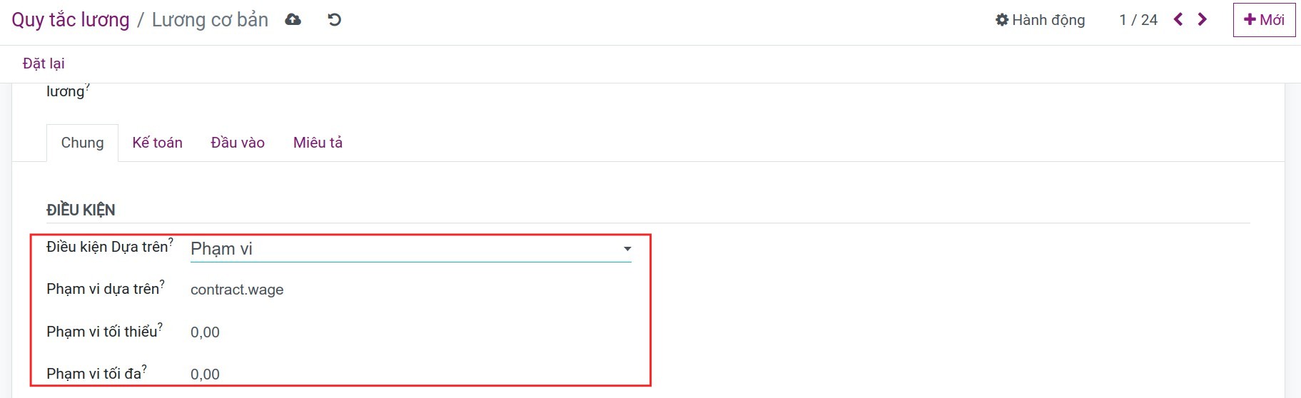 Kiểu điều kiện tính toán Phạm vi Quy tắc lương Bảng lương Viindoo
