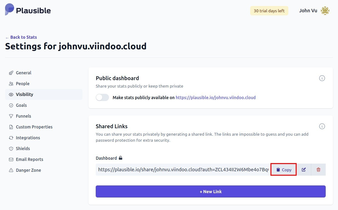 Sao chép shared link