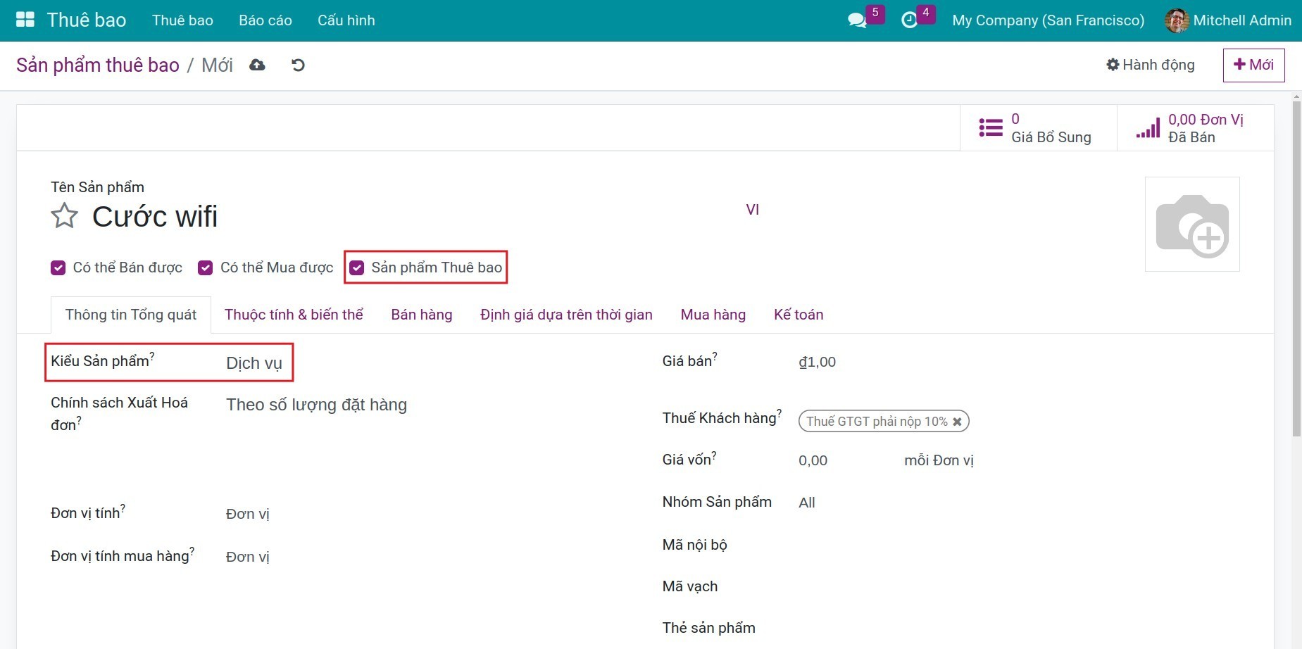 Tạo sản phẩm thuê bao