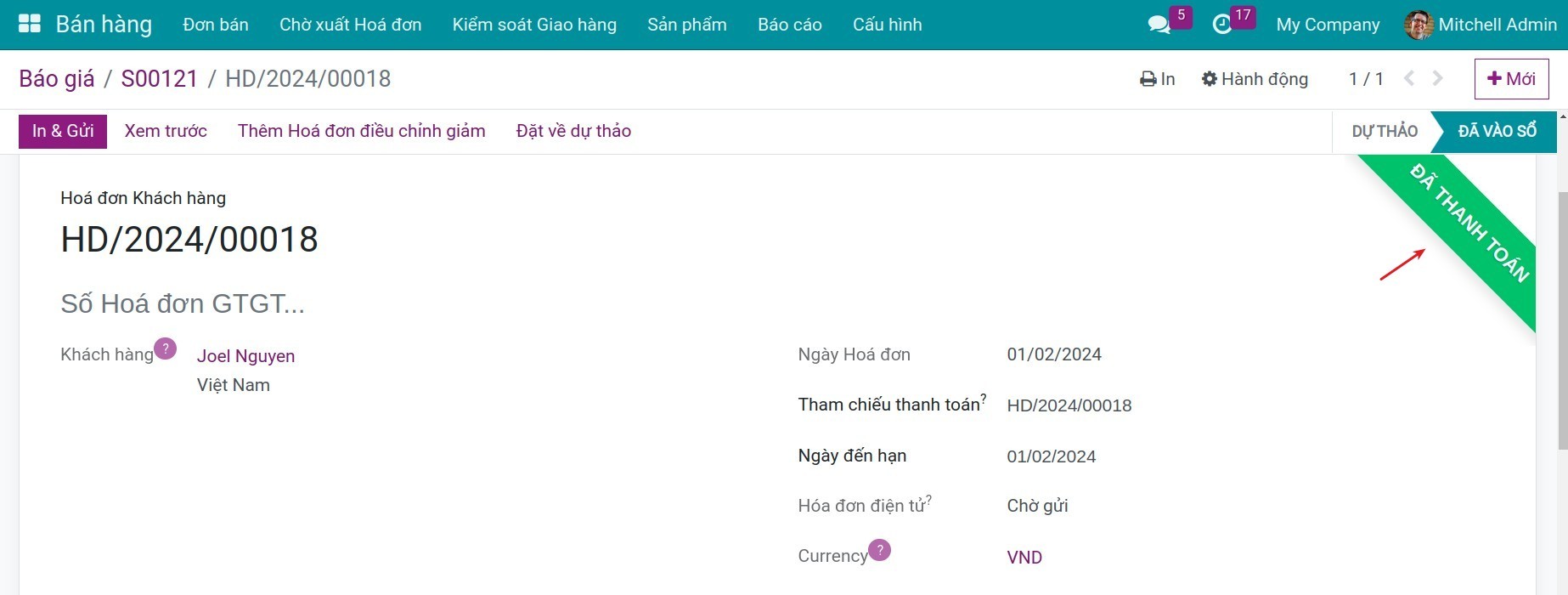 Hóa đơn đã thanh toán - Viindoo