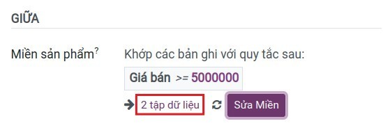 Kết quả sau khi điều kiện sản phẩm được thiết lập