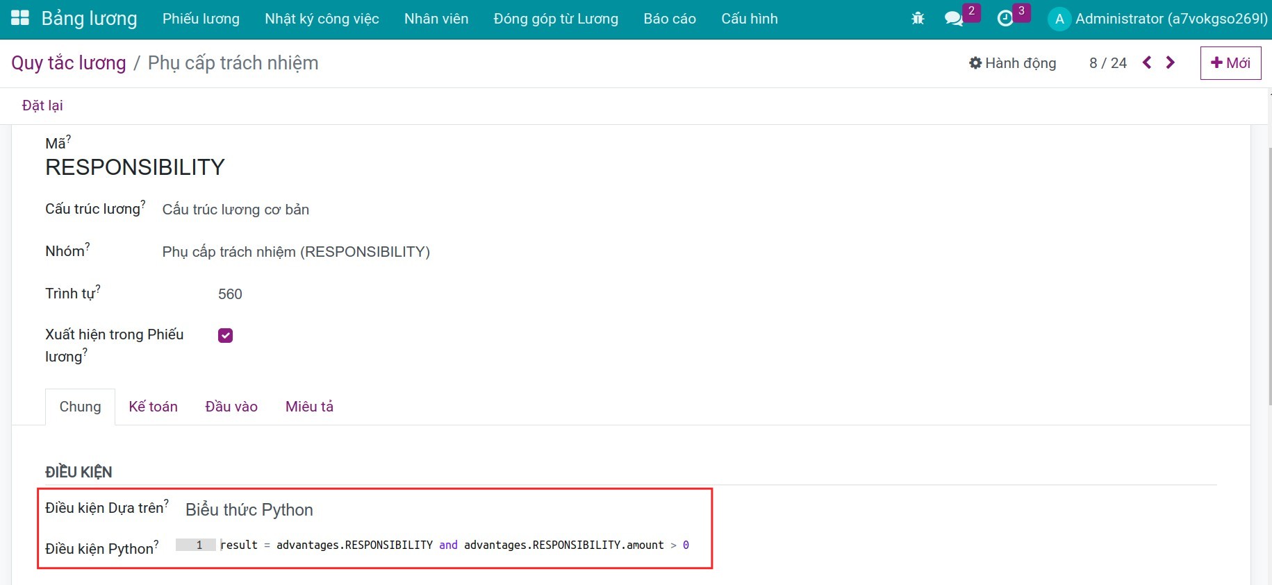 Kiểu điều kiện tính toán Biểu thức Python Quy tắc lương Bảng lương Viindoo