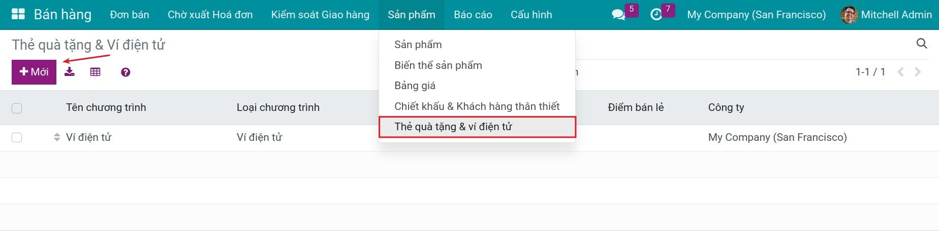 Tạo chương trình thẻ quà tặng trong Viindoo