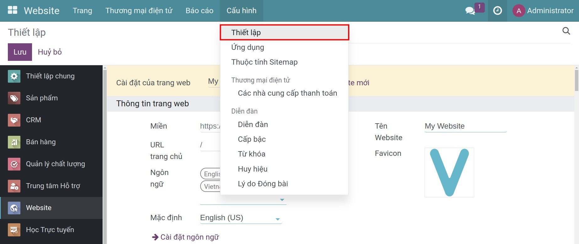 Thiết lập website