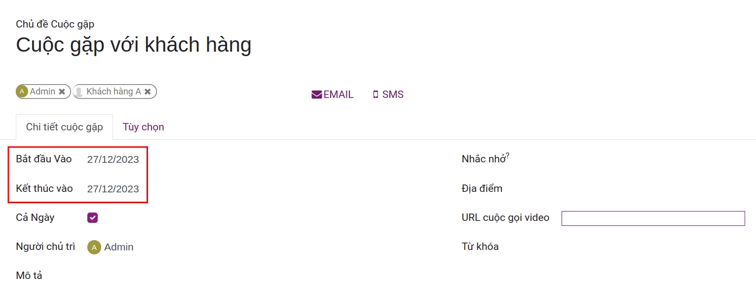 Tùy chọn họp cả ngày