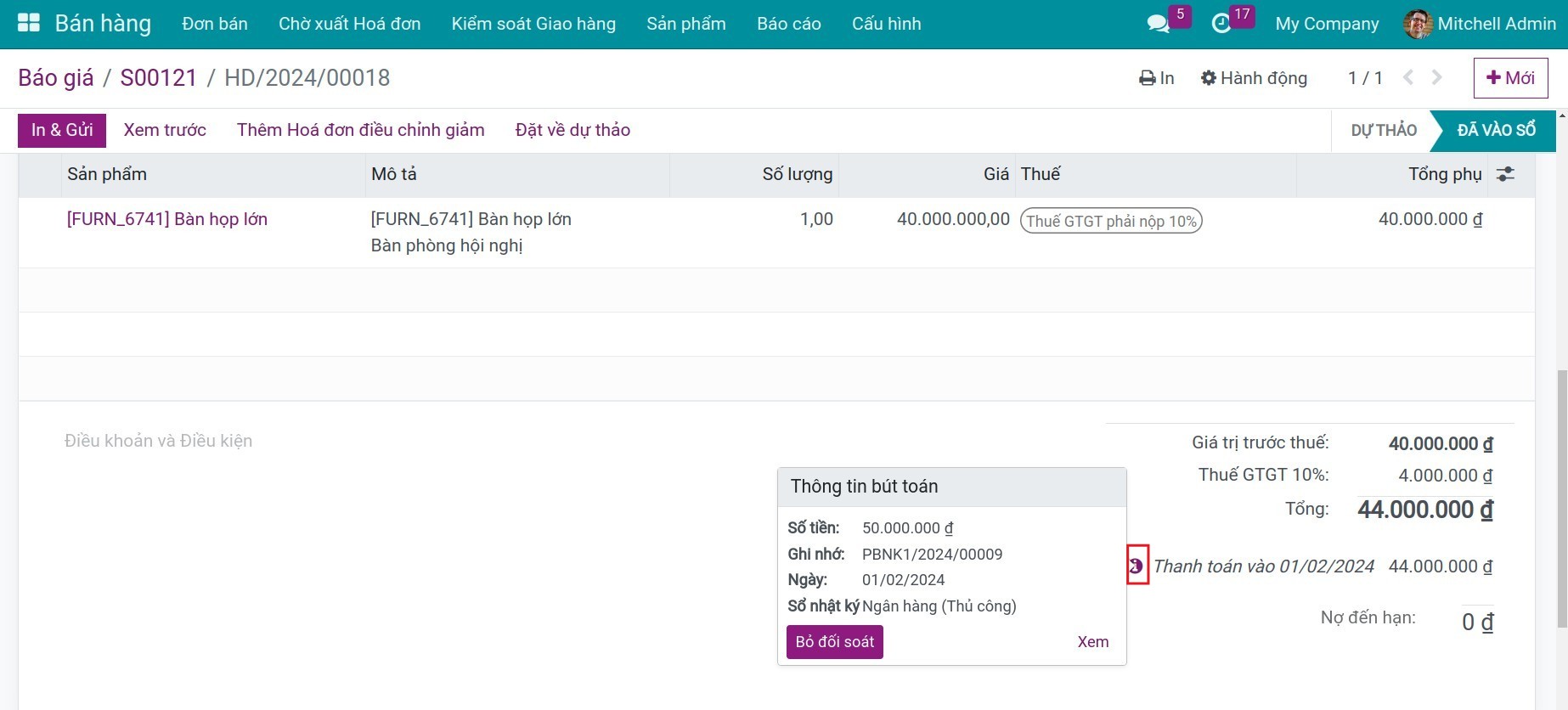 Hóa đơn đã thanh toán - Viindoo