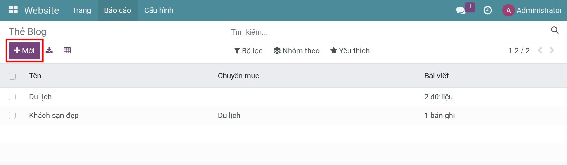 Tạo thẻ mới cho blog