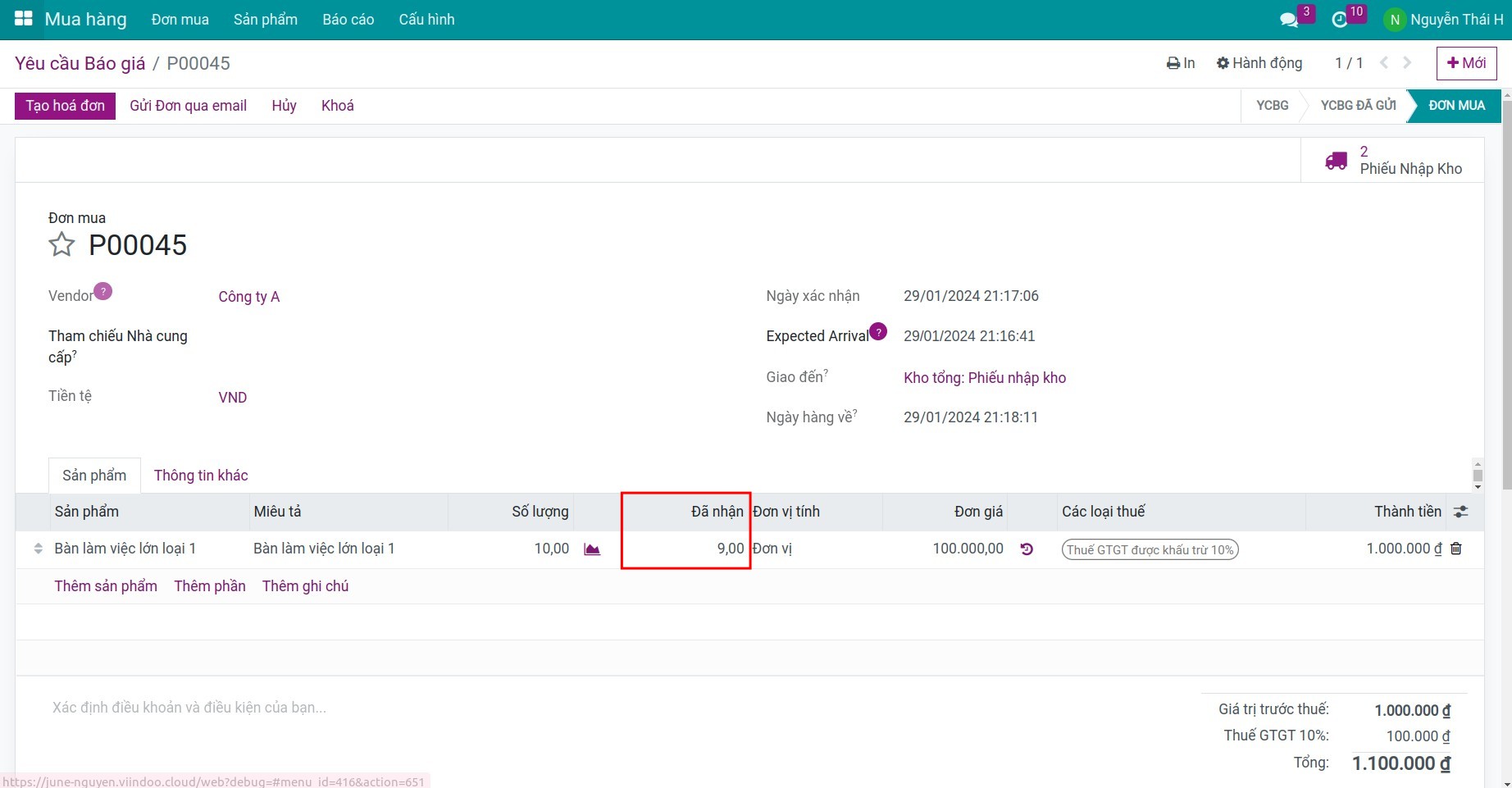 Cập nhật số lượng sản phẩm trên đơn mua