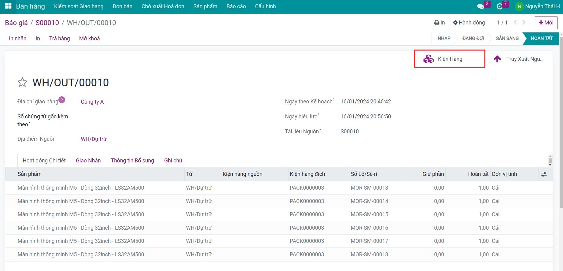 Kiểm tra chi tiết gói hàng trong Phần mềm quản lý kho của Viindoo