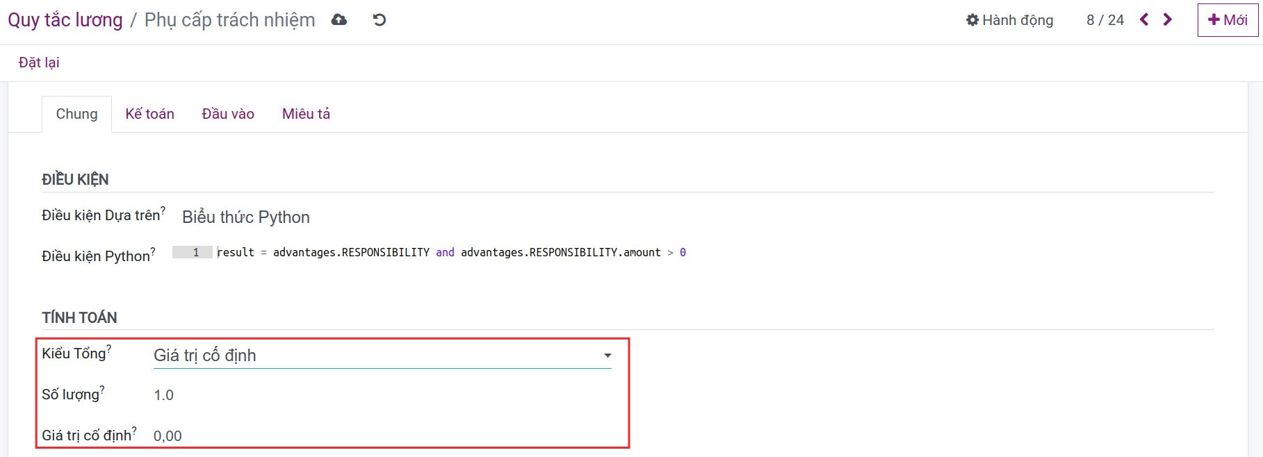 Kiểu công thức tính toán Giá trị Cố định Quy tắc lương Bảng lương Viindoo