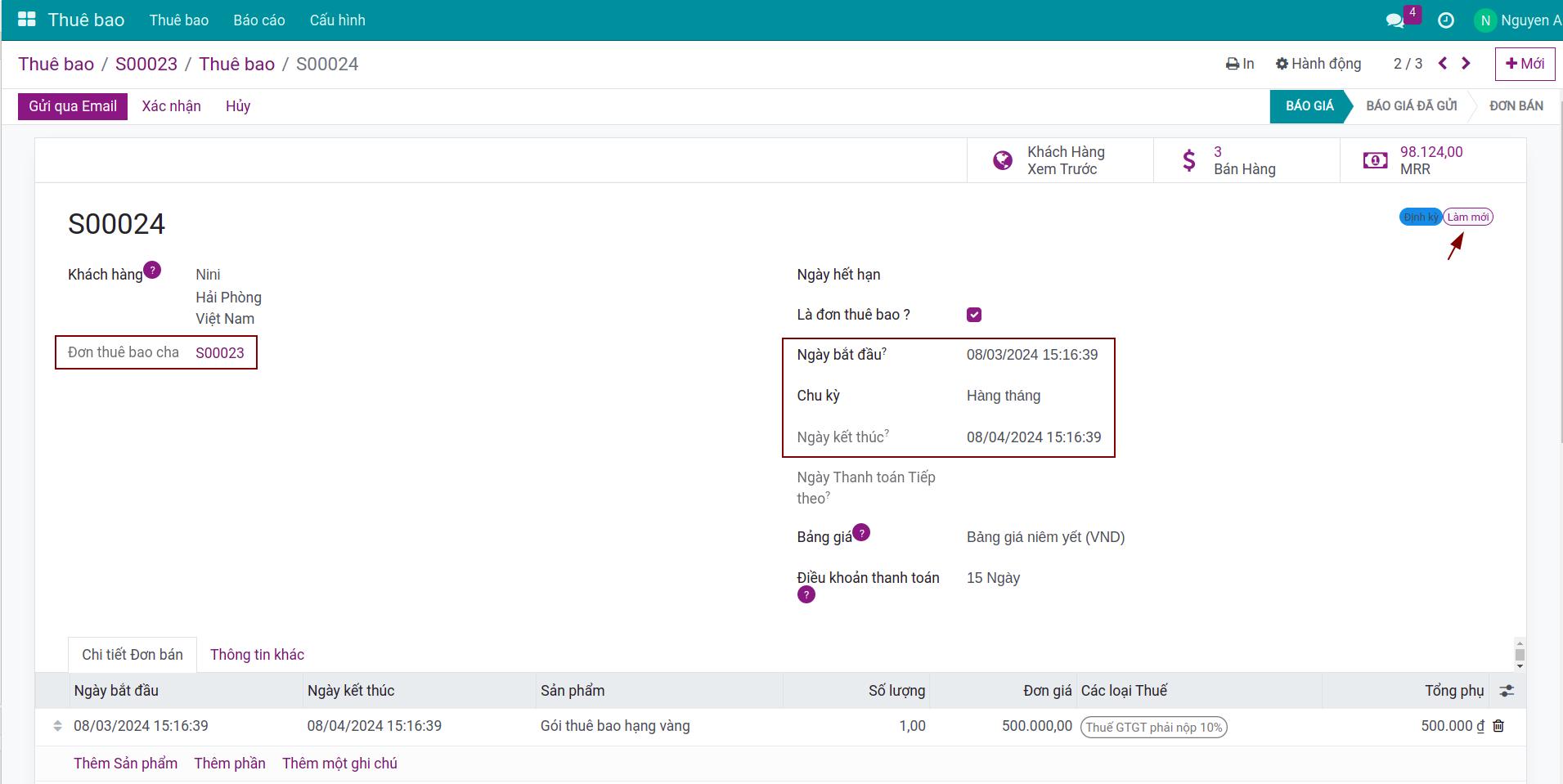 Lưu thông tin đơn mới